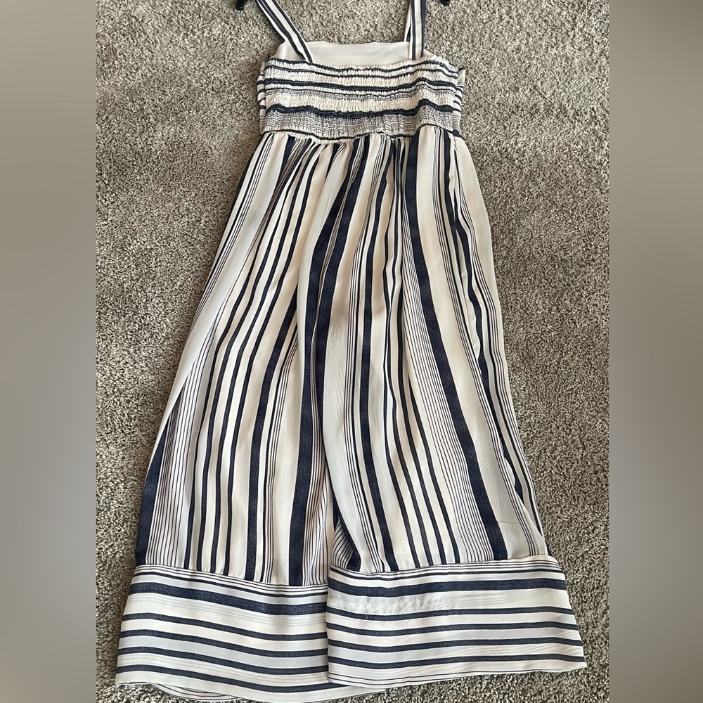 JAPNA- Striped Blue and White Jumpsuit in a size Lg. smocked back, fully lined - Picture 6 of 16